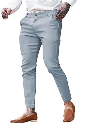 Oanviso Chino Hose Herren Skinny Fit Stretch Business Casual Sommer Anzug Hosen Elegant Büro Arbeit Modern Anzughose Schlupfbundhose Freizeithose Dünner Stoff Chinohose Hellgrau S von Oanviso