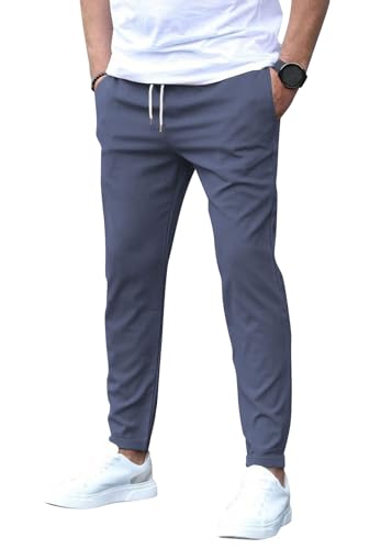 Oanviso Chino Hose Herren Slim Fit Stretch Chinohose Stilvolle Hosen Elastische Freizeithose Mit Gummizug Modische Jogginghose Jogger Männer Modern Stoffhose Lässig Leichte Sporthose Blau M von Oanviso