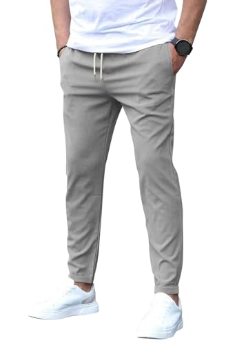 Oanviso Chino Hose Herren Slim Fit Stretch Chinohose Stilvolle Hosen Elastische Freizeithose Mit Gummizug Modische Jogginghose Jogger Männer Modern Stoffhose Lässig Leichte Sporthose Hellgrau L von Oanviso