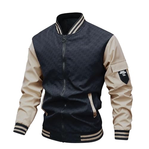 Oanviso College Jacke Herren Bomberjacke Sportjacke Varsity Jacket mit Reißverschluss Patchwork Baseballjacke Stehkragen Streetwear Freizeitjacke für Herbst A Schwarz XL von Oanviso