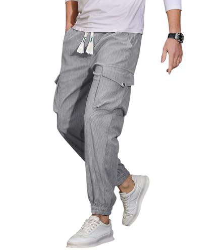Oanviso Cordhose Cargo Hosen Stretch Herren Regular Fit Sporthose Casual Bequem Jogginghosen Freizeithose Einfarbig Hosen Cord Streetwear Cargo Pants mit Multi-Taschen Männer B Grau S von Oanviso