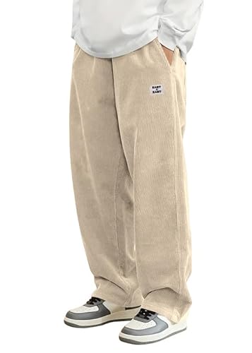 Oanviso Cordhose Herren Baggy Freizeithose Haremshose mit Kordelzug Elastischer Taille Jogginghose Geradem Bein Japanische Hose Herbst Casual Cord Hose A Khaki L von Oanviso