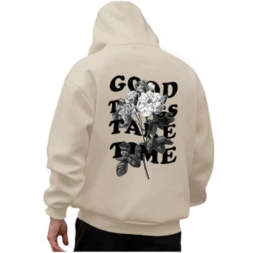 Oanviso Damen Bedruckter Kapuzenpullover Hip Hop Hoodie Sweatjacke für Herbst Teenager Mode Gothic Hoodie Lose Sweatshirt mit Backprint Pullover Große Größe A Khaki M von Oanviso