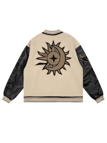 Oanviso Damen Bomberjacke College Oversized Y2K 90S Bedruckte Mädchen Racing Sweatjacke Baseball Mantel Mit Taschen Teenager Casual Übergangsjacke für Frühling C Aprikose M von Oanviso