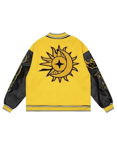 Oanviso Damen Bomberjacke College Oversized Y2K 90S Bedruckte Mädchen Racing Sweatjacke Baseball Mantel Mit Taschen Teenager Casual Übergangsjacke für Frühling C Gelb XL von Oanviso
