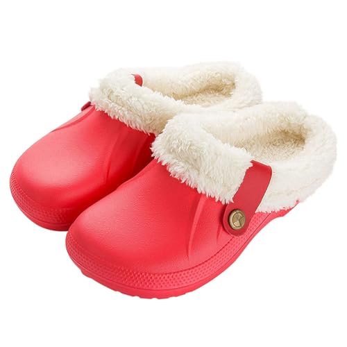 Oanviso Damen Clogs Gefüttert Herren Clogs Gartenschuhe Slipper Gartenclogs Gefüttert Warme Pantoffeln Plüsch Pantoletten Rutschfeste Indoor Winterschuhe Oversized A Rot 40/41 EU von Oanviso