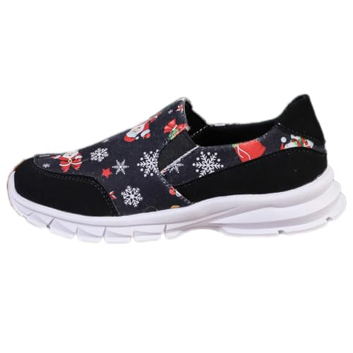 Oanviso Damen Weihnachten Bedruckt Slip On Sneaker Atmungsaktiv Leicht Freizeitschuhe Mädchen Bequeme Turnschuhe Sportschuhe Casual Indoor Outdoor Walking Schuhe A Schwarz 40 EU von Oanviso