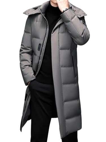 Oanviso Daunenjacke Lange Herren Mantel Winddichte Jacke Slim Fit Jacken Warm Wintermäntel Atmungsaktiv Pufferjacken mit Kapuze Männer Herbst Outdoorjacke A Grau L von Oanviso