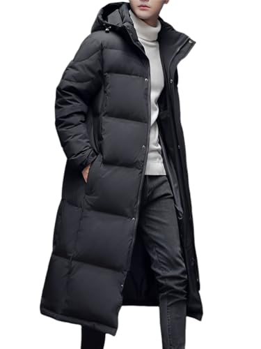 Oanviso Daunenjacke Lange Herren Mantel Winddichte Jacke Slim Fit Jacken Warm Wintermäntel Atmungsaktiv Pufferjacken mit Kapuze Männer Herbst Outdoorjacke A Schwarz XL von Oanviso
