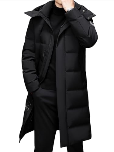Oanviso Daunenjacke Lange Herren Mantel Winddichte Jacke Slim Fit Jacken Warm Wintermäntel Atmungsaktiv Pufferjacken mit Kapuze Männer Herbst Outdoorjacke A Schwarz XL von Oanviso