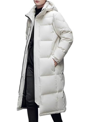 Oanviso Daunenjacke Lange Herren Mantel Winddichte Jacke Slim Fit Jacken Warm Wintermäntel Atmungsaktiv Pufferjacken mit Kapuze Männer Herbst Outdoorjacke A Weiß M von Oanviso