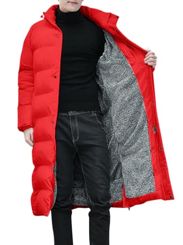 Oanviso Daunenjacke Lange Herren Mantel Winddichte Jacke Slim Fit Jacken Warm Wintermäntel Atmungsaktiv Pufferjacken mit Kapuze Männer Herbst Outdoorjacke B Rot 3XL von Oanviso