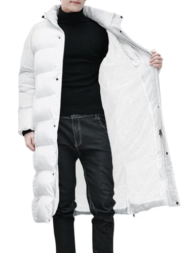 Oanviso Daunenjacke Lange Herren Mantel Winddichte Jacke Slim Fit Jacken Warm Wintermäntel Atmungsaktiv Pufferjacken mit Kapuze Männer Herbst Outdoorjacke B Weiß XXL von Oanviso