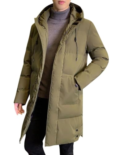 Oanviso Daunenjacke Lange Herren Mantel Winddichte Jacke Slim Fit Jacken Warm Wintermäntel Atmungsaktiv Pufferjacken mit Kapuze Männer Herbst Outdoorjacke F Grün XXL von Oanviso