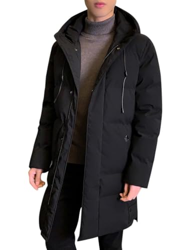 Oanviso Daunenjacke Lange Herren Mantel Winddichte Jacke Slim Fit Jacken Warm Wintermäntel Atmungsaktiv Pufferjacken mit Kapuze Männer Herbst Outdoorjacke F Schwarz XL von Oanviso