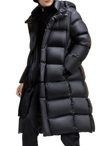 Oanviso Daunenjacke Lange Herren Mantel Winddichte Jacke Slim Fit Jacken Warm Wintermäntel Atmungsaktiv Pufferjacken mit Kapuze Männer Herbst Outdoorjacke G Schwarz L von Oanviso