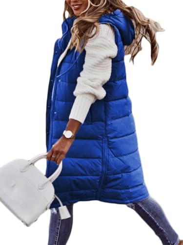 Oanviso Daunenweste Damen Lang Mit Kapuze Wintermantel Gesteppt Warme Leichte Weste Daunen Mantel Ärmellose Jacke Daunenmantel Steppweste Daunenjacke Steppjacke Outdoor Winterjacke Vest Blau XL von Oanviso