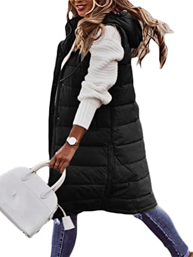 Oanviso Daunenweste Damen Lang Mit Kapuze Wintermantel Gesteppt Warme Leichte Weste Daunen Mantel Ärmellose Jacke Daunenmantel Steppweste Daunenjacke Steppjacke Outdoor Winterjacke Vest Schwarz M von Oanviso