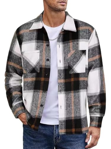 Oanviso Flanellhemden Herren Hemdjacke Langarm Kariertes Freizeithemd Holzfällerhemden mit Taschen Regular Fit Männer Outwear Casual Hemd Warm Frühlings Herbst A Grau XXL von Oanviso