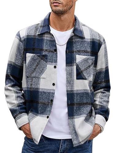 Oanviso Flanellhemden Herren Hemdjacke Langarm Kariertes Freizeithemd Holzfällerhemden mit Taschen Regular Fit Männer Outwear Casual Hemd Warm Frühlings Herbst A Marine S von Oanviso