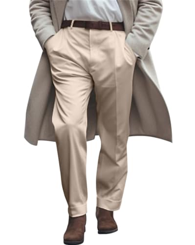 Oanviso Formelle Anzughose für Herren Elegante Hose mit Schrägen Taschen Regular Fit Freizeithose Klassischer Büro Arbeitshose Tägliche Vielseitiger Hose Bequem Outdoor Hose A Khaki XL von Oanviso