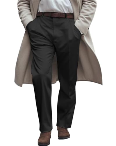 Oanviso Formelle Anzughose für Herren Elegante Hose mit Schrägen Taschen Regular Fit Freizeithose Klassischer Büro Arbeitshose Tägliche Vielseitiger Hose Bequem Outdoor Hose A Schwarz 3XL von Oanviso