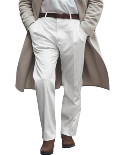 Oanviso Formelle Anzughose für Herren Elegante Hose mit Schrägen Taschen Regular Fit Freizeithose Klassischer Büro Arbeitshose Tägliche Vielseitiger Hose Bequem Outdoor Hose A Weiß M von Oanviso