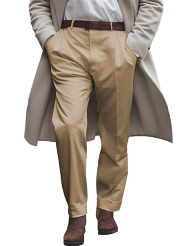 Oanviso Formelle Anzughose für Herren Elegante Hose mit Schrägen Taschen Regular Fit Freizeithose Klassischer Büro Arbeitshose Tägliche Vielseitiger Hose Bequem Outdoor Hose C Khaki XL von Oanviso