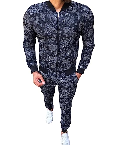 Oanviso Freizeitan-Set Herren Langarm Kariertes Trainingsanzug Sportanzug mit Reißverschluss und Tasche Jogginganzug Slim Fit Männer Sweatjacke Trainingshose Karierter Zweiteiliger Sets D12 M von Oanviso