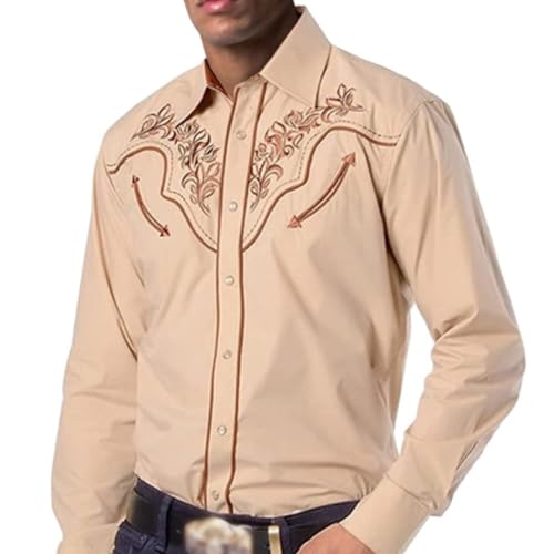 Oanviso Freizeithemd Herren Langarm Hemd Western-Stil Cowboy Druck Hemden Mode Traditionelles Hemd Tasten Vintage Hemden Karneval Kostüm Shirts Slim Fit A 06 XS von Oanviso