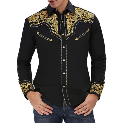 Oanviso Freizeithemd Herren Langarm Hemd Western-Stil Cowboy Druck Hemden Mode Traditionelles Hemd Tasten Vintage Hemden Karneval Kostüm Shirts Slim Fit A 12 XL von Oanviso