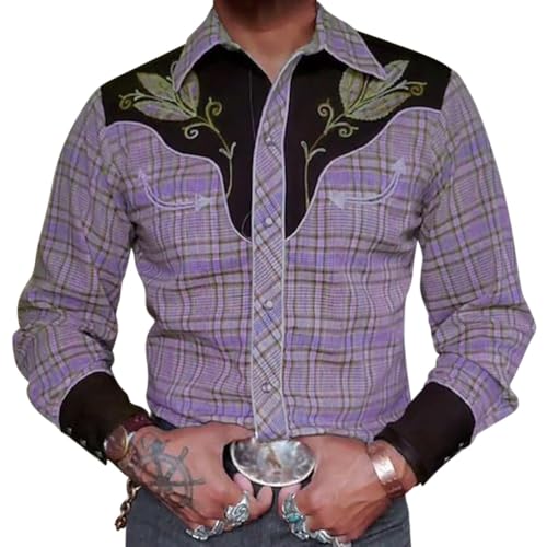 Oanviso Freizeithemd Herren Langarm Hemd Western-Stil Cowboy Druck Hemden Mode Traditionelles Hemd Tasten Vintage Hemden Karneval Kostüm Shirts Slim Fit B 01 XL von Oanviso