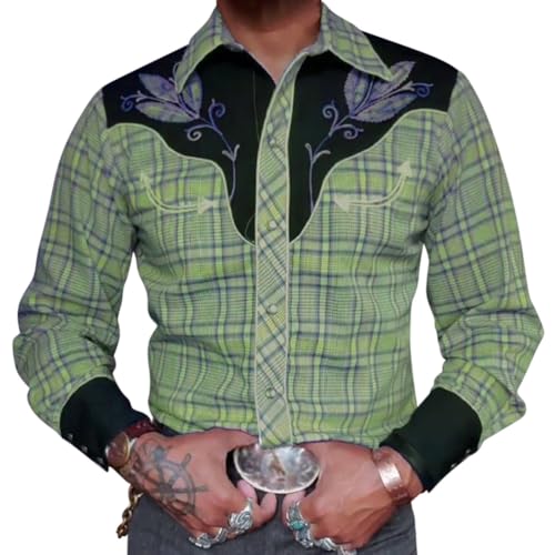 Oanviso Freizeithemd Herren Langarm Hemd Western-Stil Cowboy Druck Hemden Mode Traditionelles Hemd Tasten Vintage Hemden Karneval Kostüm Shirts Slim Fit B 03 XL von Oanviso