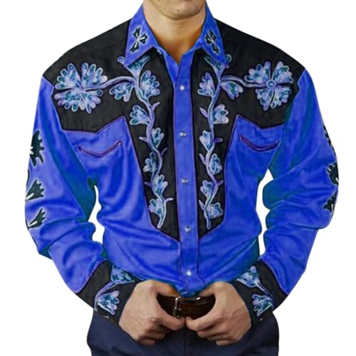 Oanviso Freizeithemd Herren Langarm Hemd Western-Stil Cowboy Druck Hemden Mode Traditionelles Hemd Tasten Vintage Hemden Karneval Kostüm Shirts Slim Fit B 08 XXL von Oanviso