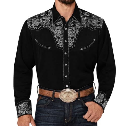 Oanviso Freizeithemd Herren Langarm Hemd Western-Stil Cowboy Druck Hemden Mode Traditionelles Hemd Tasten Vintage Hemden Karneval Kostüm Shirts Slim Fit B 14 3XL von Oanviso
