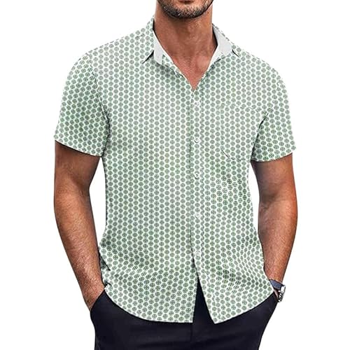 Oanviso Freizeithemd Kurzarm Herren Hawaiihemd Sommer Button-Down Strand Hemden Polka-Dot-Muster Shirt Regular Fit A 06 L von Oanviso