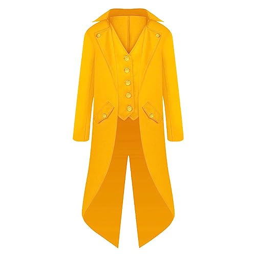 Oanviso Gothic Jacke Tuxedo Party Cosplay Kostüm Vintage Uniform Karneval Halloween Frack Mantel Steampunk Gehrock Jacke Mittelalter Viktorianischen Fashing Smoking Langarm Herren C Gelb L von Oanviso