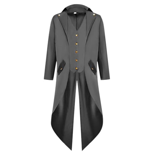 Oanviso Gothic Jacke Tuxedo Party Cosplay Kostüm Vintage Uniform Karneval Halloween Frack Mantel Steampunk Gehrock Jacke Mittelalter Viktorianischen Fashing Smoking Langarm Herren C Grau XL von Oanviso