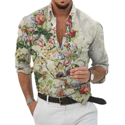 Oanviso Hawaii Hemd Männer Funky Hawaiihemd Herren Langarm Casual Button Down Hemden Hawaii-Print Lässig Hemd Diverse Farben Sommer Strand Hemd Blumen Shirt A 02 L von Oanviso