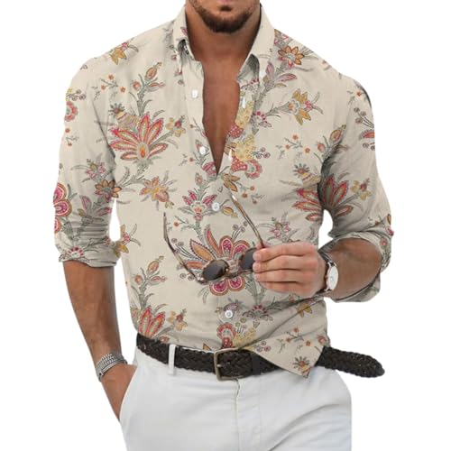 Oanviso Hawaii Hemd Männer Funky Hawaiihemd Herren Langarm Casual Button Down Hemden Hawaii-Print Lässig Hemd Diverse Farben Sommer Strand Hemd Blumen Shirt A 06 L von Oanviso