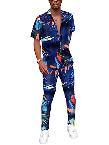 Oanviso Hawaii-Hemden und Hose für Herren 2-teiliges Set Sommer Strand Sets Bedrucktes Freizeitanzug Mode Kurzarm Kleidung Set Casual Button Down Hawaiihemd Elastischem Bund Hose Anzüge A05 L von Oanviso