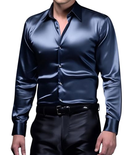 Oanviso Hemd Casual für Herren Hemden Glänzend Kurzarm Shirt Frühling Kugel Freizeit Herrenhemden mit Knopf Mode Elegant Satinhemd Shirt mit Revers Hemden Slim Fit Luxuriös D Dunkelblau 3XL Oanviso Hemd Casual für Herren Hemden Glänzend Kurzarm Shirt Frühling Kugel Freizeit Herrenhemden mit Knopf Mode Elegant Satinhemd Shirt mit Revers Hemden Slim Fit Luxuriös D Dunkelblau 3XL von Oanviso