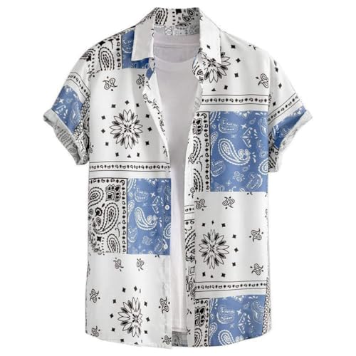 Oanviso Hemd Herren Bedrucktes Paisley Hemd Kurzarm Casual Herrenhemd Button Down Sommer Strandhemd Basic Hawaiihemd Jacquard Freizeithemd Männer A 03 3XL von Oanviso