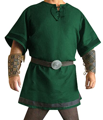 Oanviso Hemd für Männer LARP Tops Cosplay Pullover Mittelalter Pirate Kostüm Renaissance Kleidung Herren Hemden Piratenhemd Wikinger Retro Kostüm (ohne Gürtel und Handschlaufe) A Grün L von Oanviso