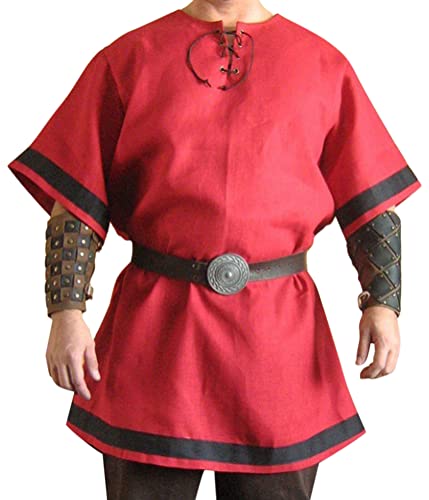 Oanviso Hemd für Männer LARP Tops Cosplay Pullover Mittelalter Pirate Kostüm Renaissance Kleidung Herren Hemden Piratenhemd Wikinger Retro Kostüm (ohne Gürtel und Handschlaufe) A Rot 3XL von Oanviso