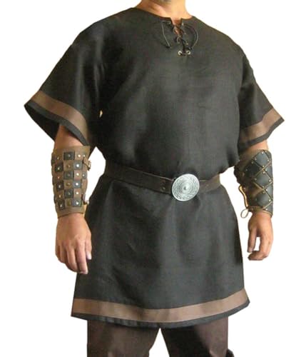 Oanviso Hemd für Männer LARP Tops Cosplay Pullover Mittelalter Pirate Kostüm Renaissance Kleidung Herren Hemden Piratenhemd Wikinger Retro Kostüm (ohne Gürtel und Handschlaufe) A Schwarz L von Oanviso