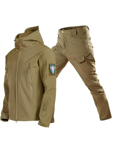 Oanviso Herren 2 Teilig Combat Jacke Taktische Sporthosen Softair Militär Anzug Männer Outdoor Regenjacke Jagdbekleidung Austauschjacke Übergangsjacke Oversized A Khaki 3XL von Oanviso