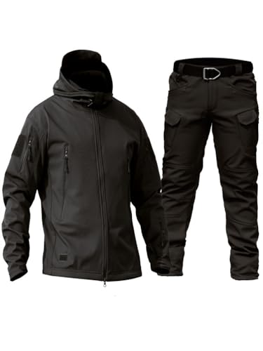 Oanviso Herren 2 Teilig Combat Jacke Taktische Sporthosen Softair Militär Anzug Männer Outdoor Regenjacke Jagdbekleidung Austauschjacke Übergangsjacke Oversized E Schwarz 3XL von Oanviso