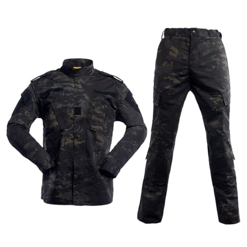 Oanviso Herren 2 Teilig Combat Jacke Tarnung Taktische Sporthosen Softair Militär Anzug Männer Herbst Regenjacke Jagdbekleidung Austauschjacke Übergangsjacke Oversized B Schwarz XL von Oanviso