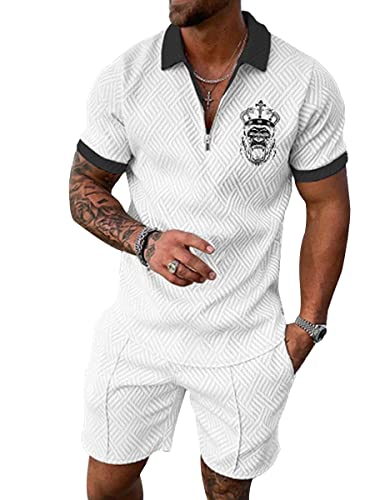 Oanviso Herren 2 Teiliges T-Shirt und Shorts Sets Shirt Jogginganzug Casual Freizeitanzug Outfit Sweathose Kurze Polo Arbeitshemd Sommer Sportanzug für Herren A 5 XXL von Oanviso